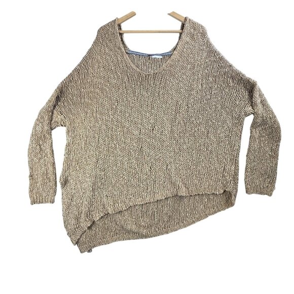 Free People Sweater Womens Medium Tan Chunky Knit High Low Pullover Boho Casual - Picture 1 of 9